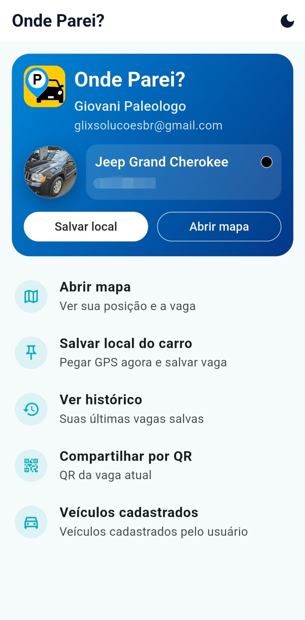 Outra tela do app Onde Parei