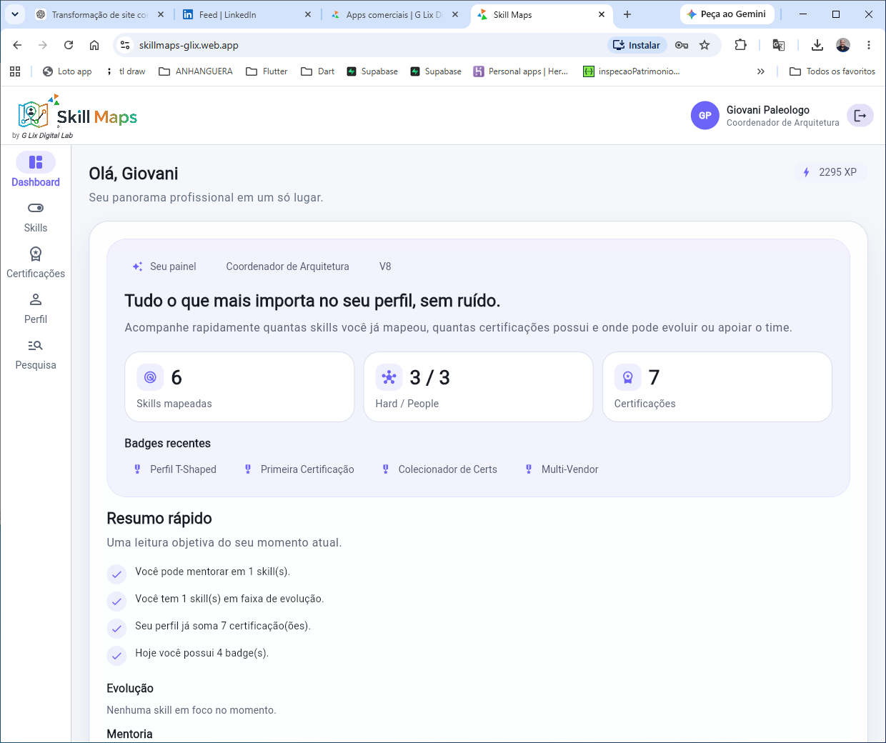 Perfil e credenciais no Skill Maps